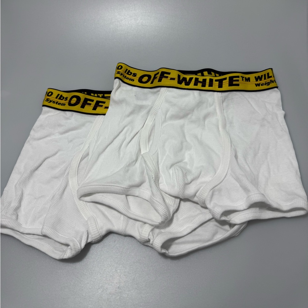Off-White Stretch Cotton Boxer Briefs White Yellow Two-Pack Men’s Size Small